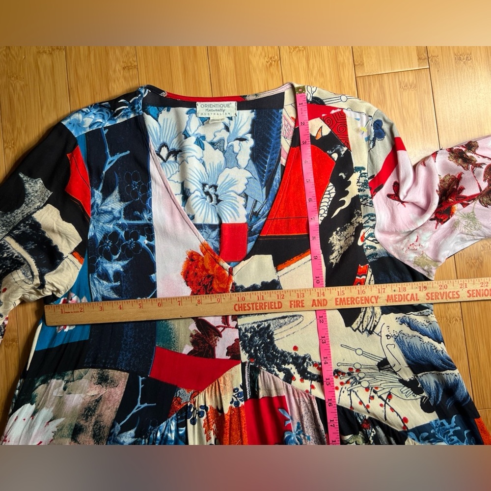 Orientique Womens Floral Hi-Lo Lounge Boho Artsy Pullover Maxi Kaftan Dress|Sz:L - Picture 12 of 16